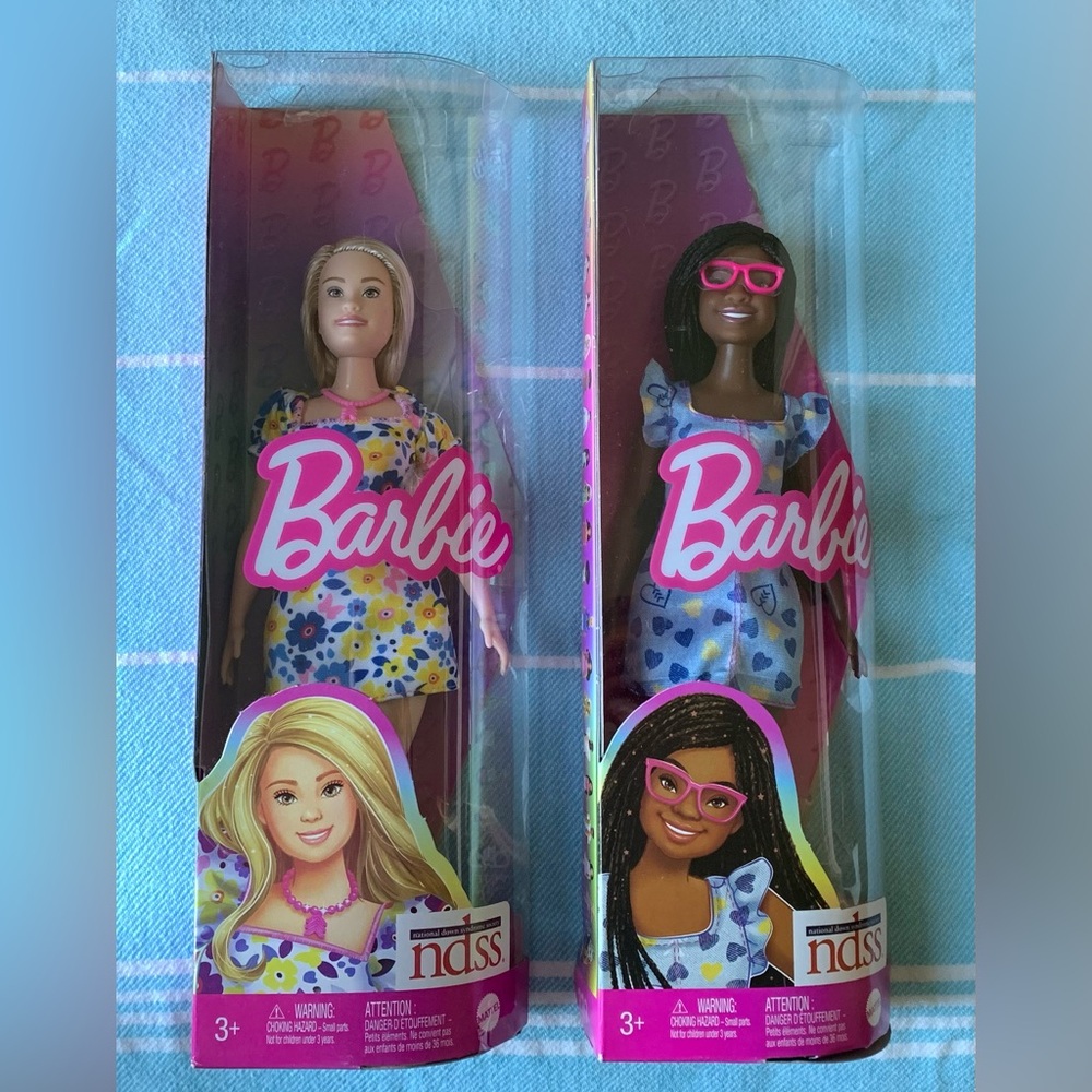 NIB Barbie Fashionistas Dolls #208 AND #229, Down Syndrome Friends Sisters NDSS